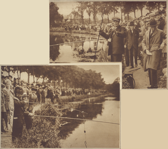 870094 Collage van 2 foto's betreffende het nationale hengelconcours aan de Leidsche Rijn te Oudenrijn.